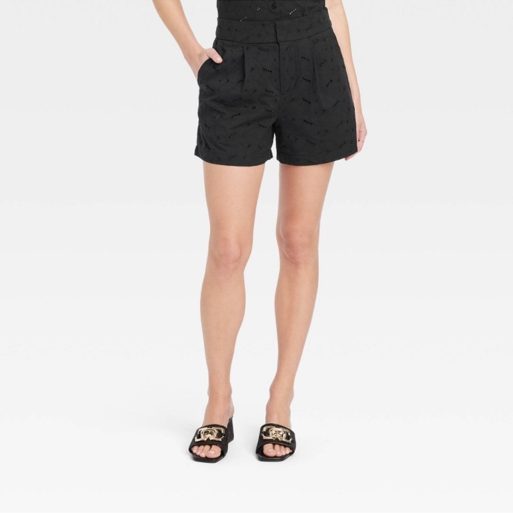 A New Day High-Rise Eyelet Shorts - Black